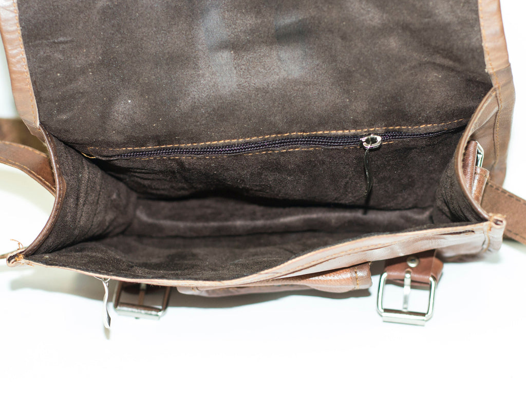 Small Leather Messenger Bag Satchel In Natural Tan
