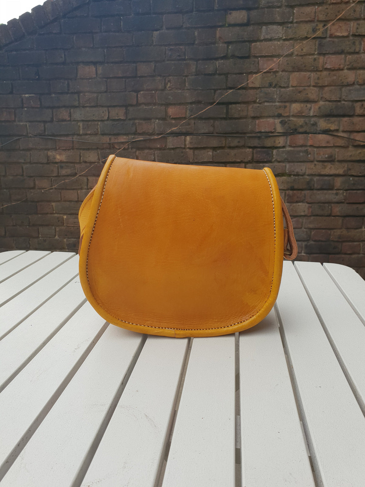 Yellow Leather messenger Satchel Saddle Bag Small