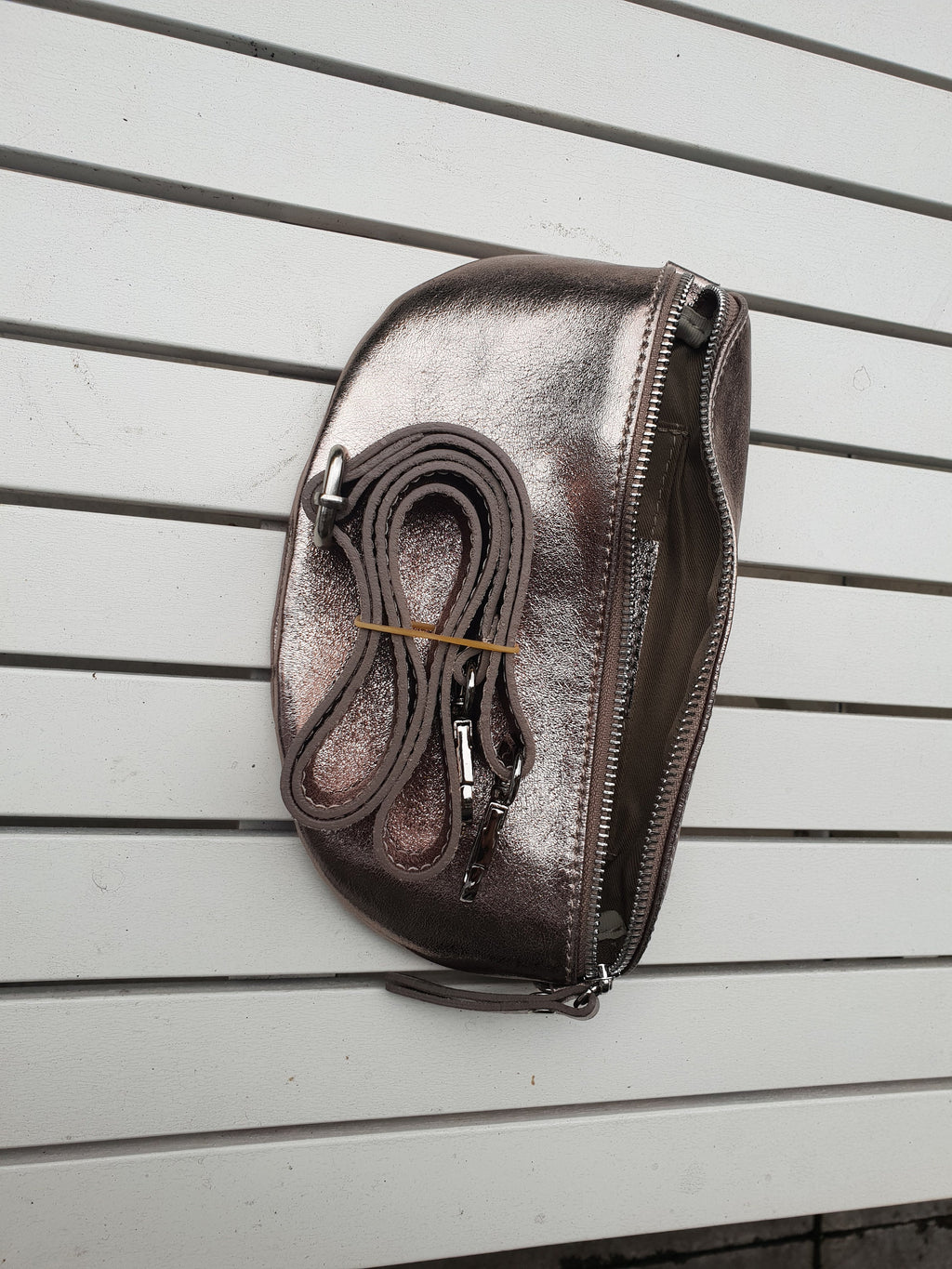 Silver Leather Glitter Effect Cross Body Bumbag