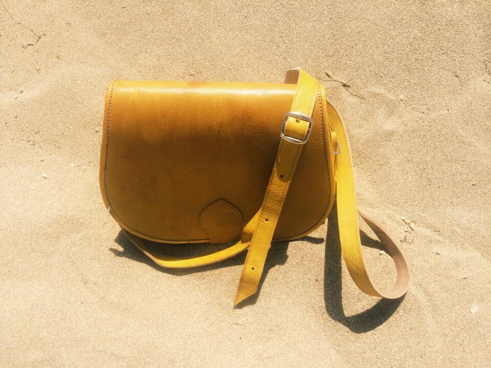 Yellow Leather messenger Satchel Saddle Bag Small