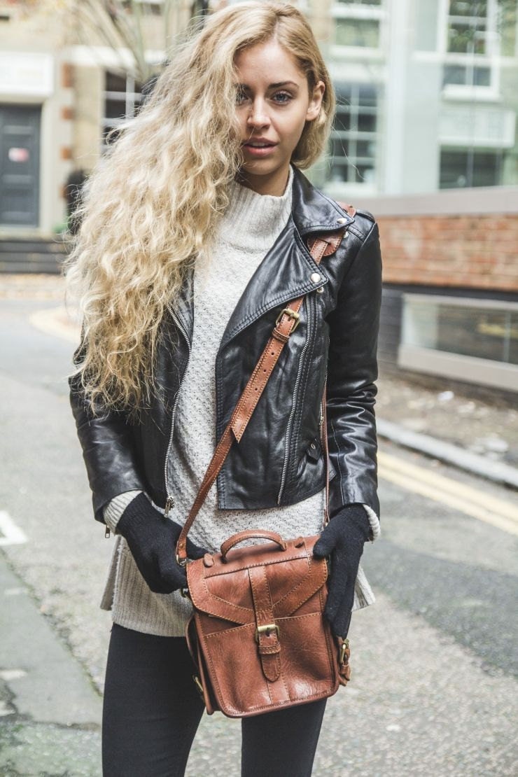 Professional Camera Bag In Brown Gloss Leather