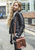 Professional Camera Bag In Brown Gloss Leather