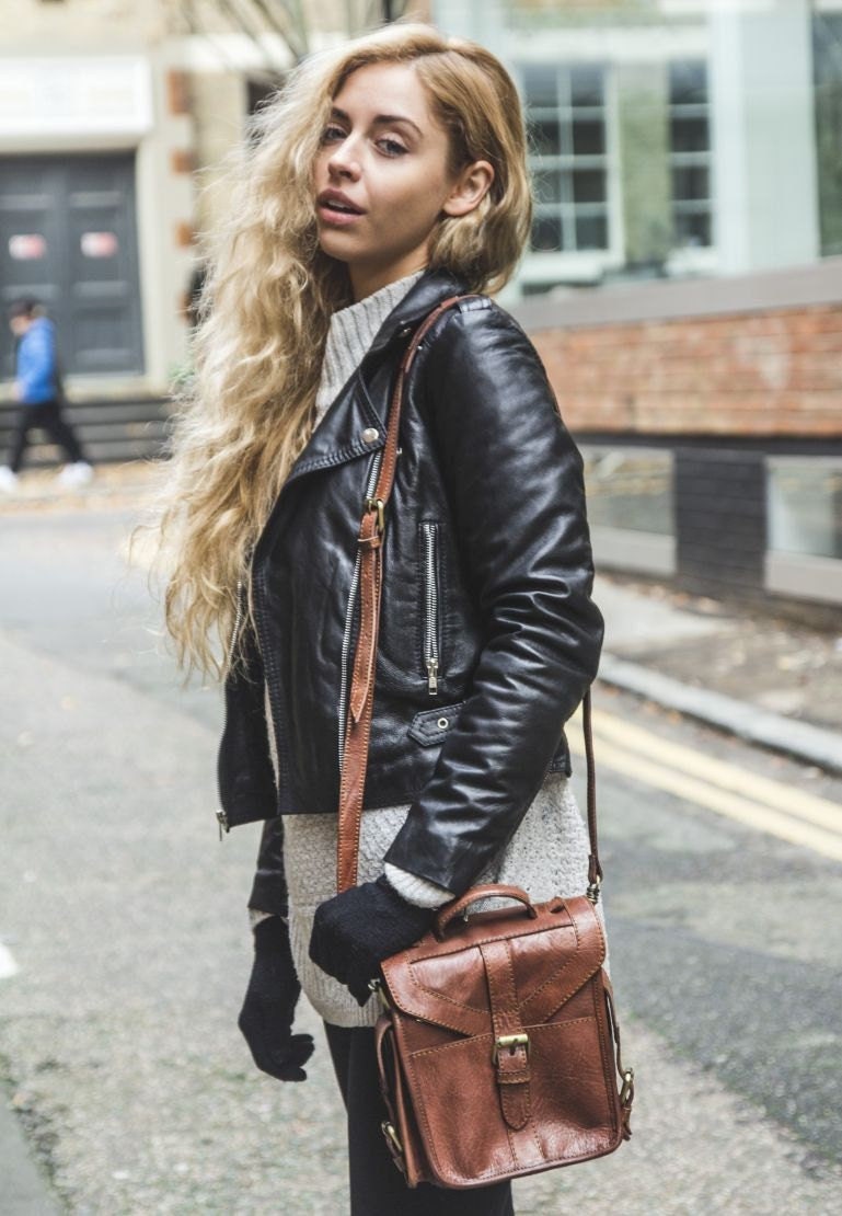Professional Camera Bag In Brown Gloss Leather
