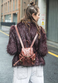 80's Style Mini Rucksack Backpack | Stressed Brown Gloss Leather