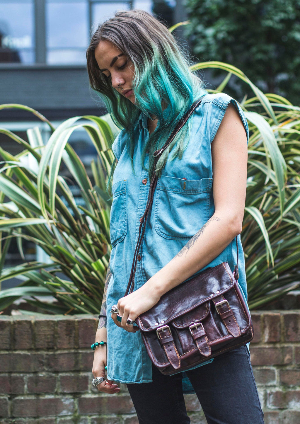 Moroccan Leather Messenger Bag Satchel In Dark Brown