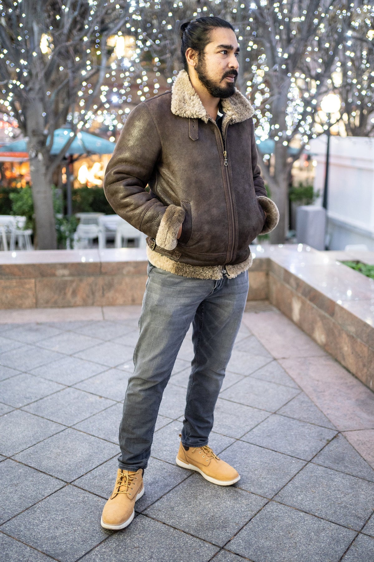 Luxury Shearling & Brown Leather Winter Aviator Jacket