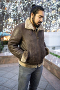 Luxury Shearling & Brown Leather Winter Aviator Jacket