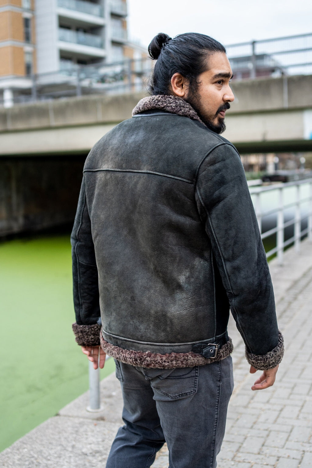 Premium Shearling & Black Leather Winter Aviator Jacket