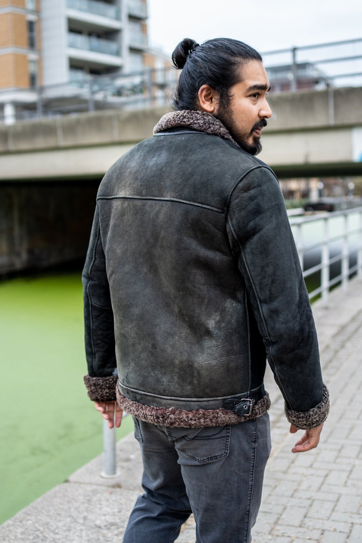Premium Shearling & Black Leather Winter Aviator Jacket