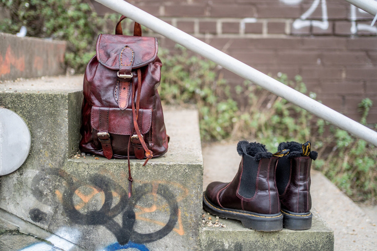 Hand Painted Rustic Brown Leather Festival Rucksack