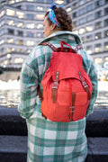 Leather And Jute Canvas Rucksack In Red
