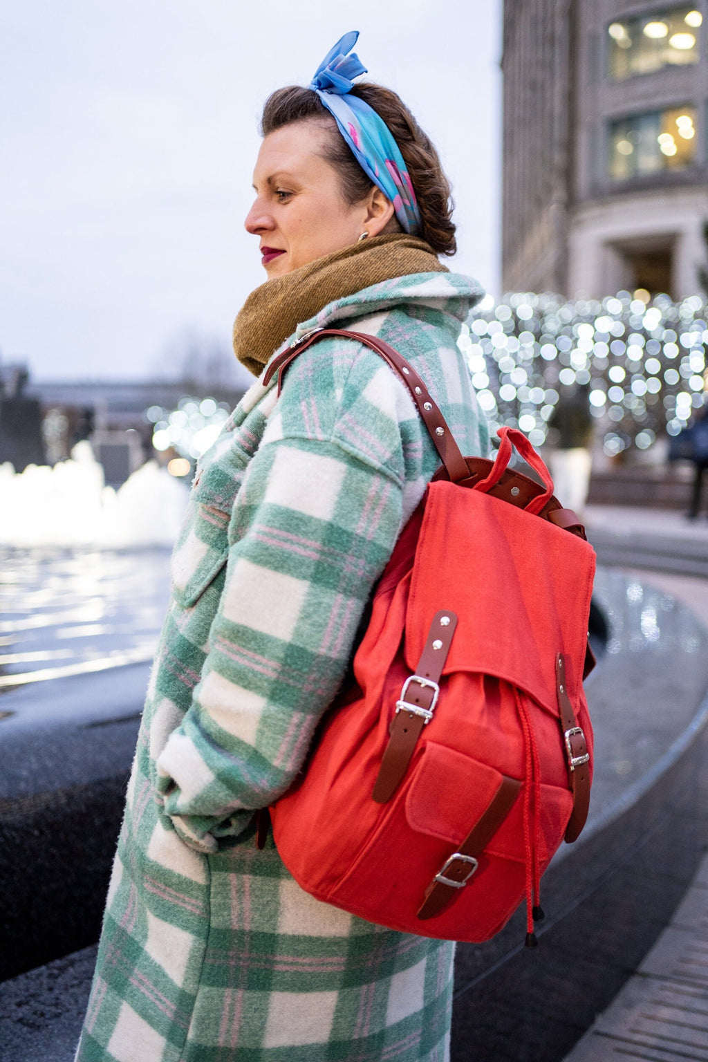 Leather And Jute Canvas Rucksack In Red