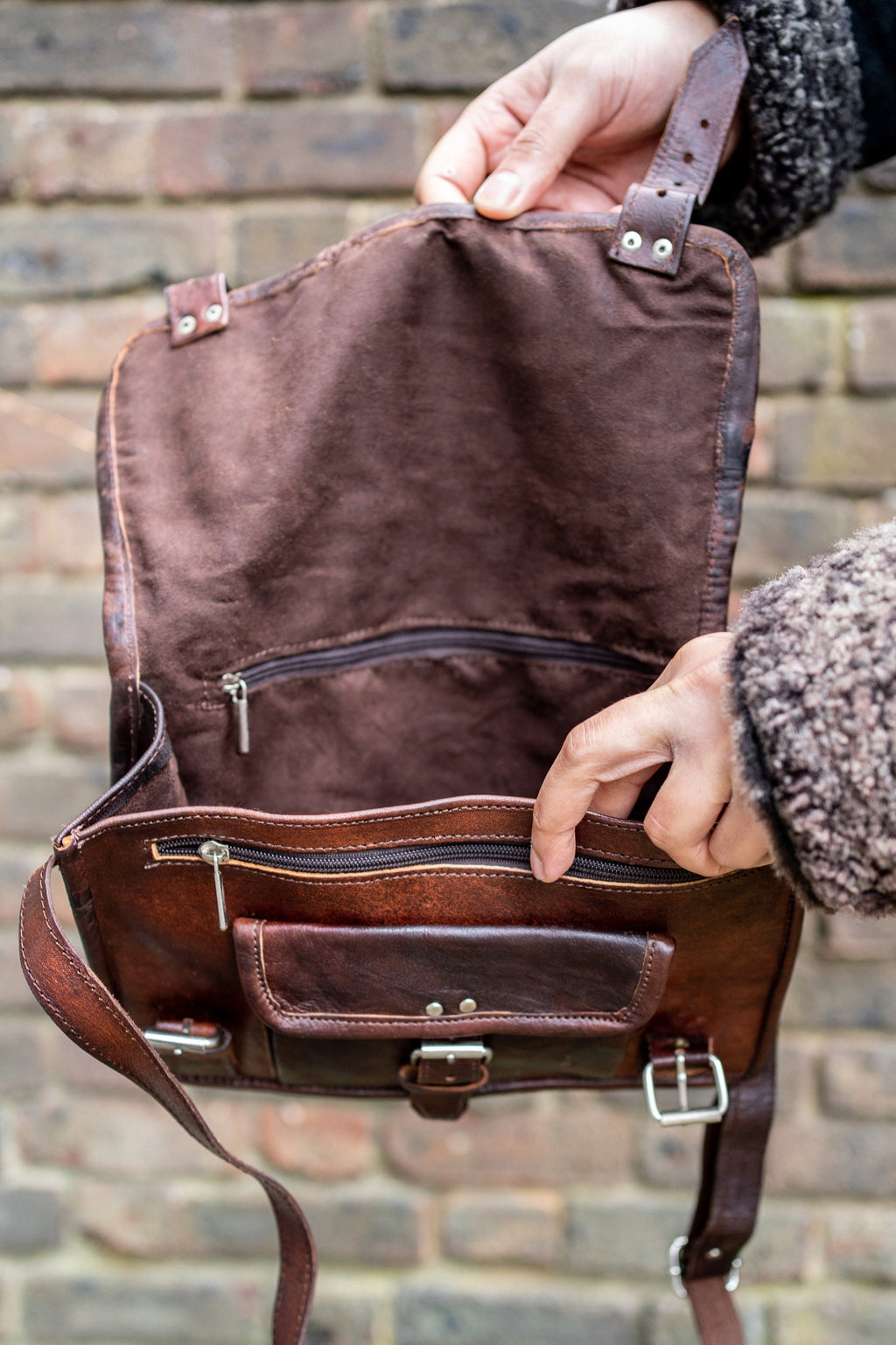 Oil Tanned Moroccan Leather Messenger Bag Satchel