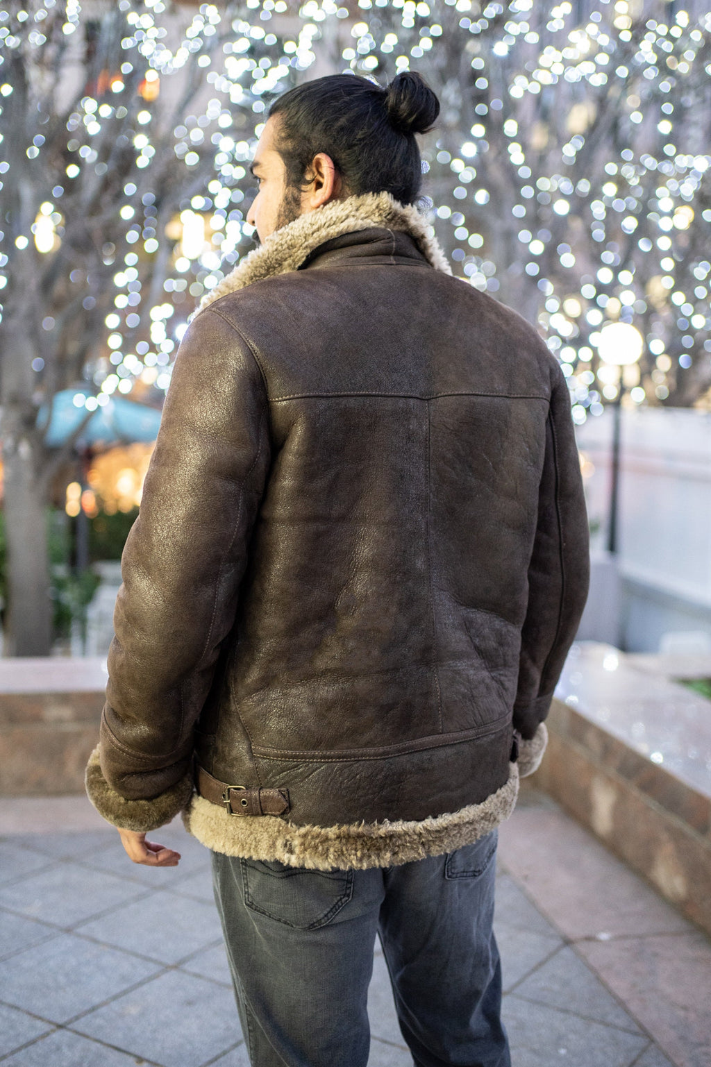 Luxury Shearling & Brown Leather Winter Aviator Jacket