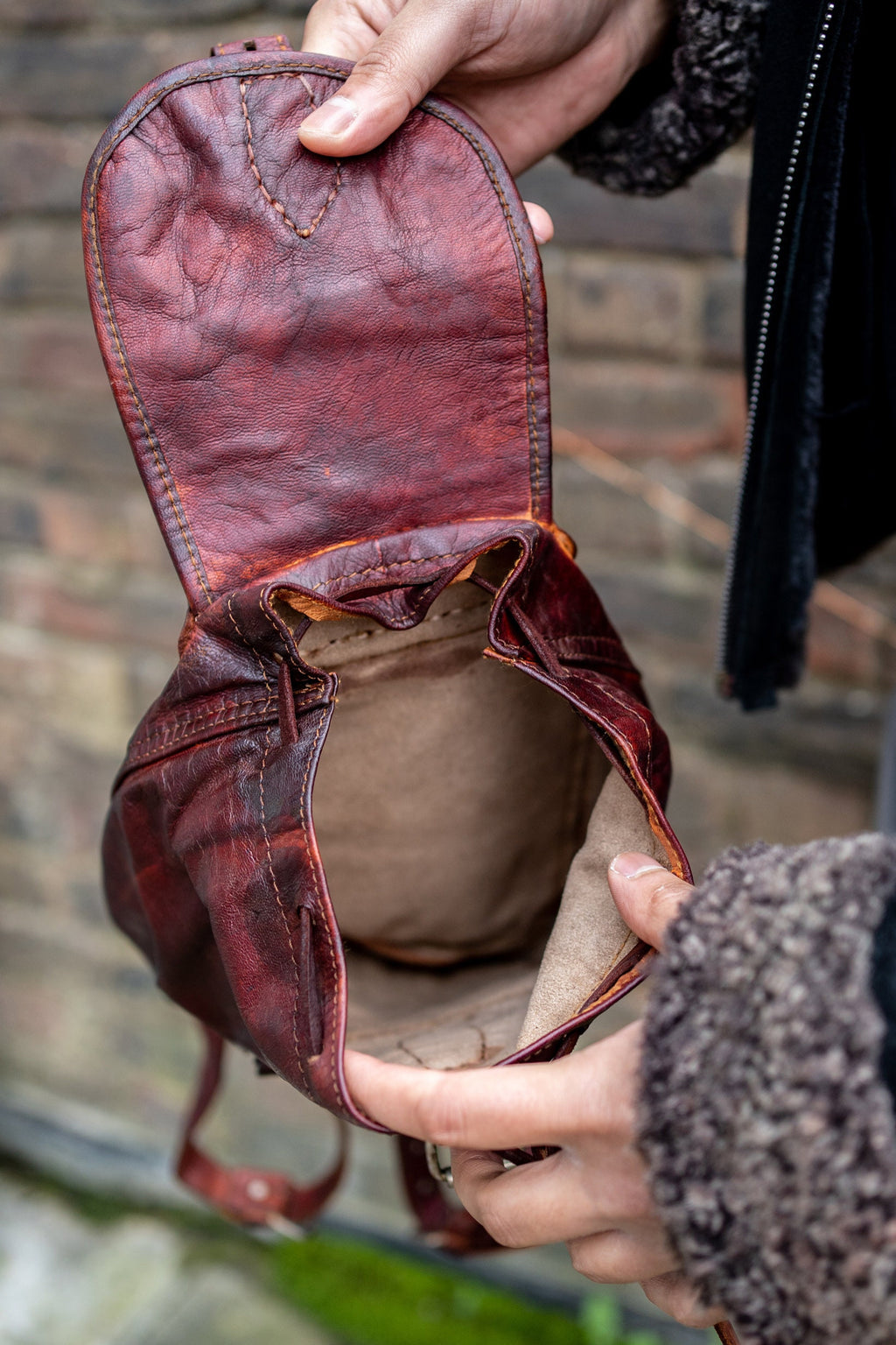 Hand Painted Rustic Brown Leather Festival Rucksack