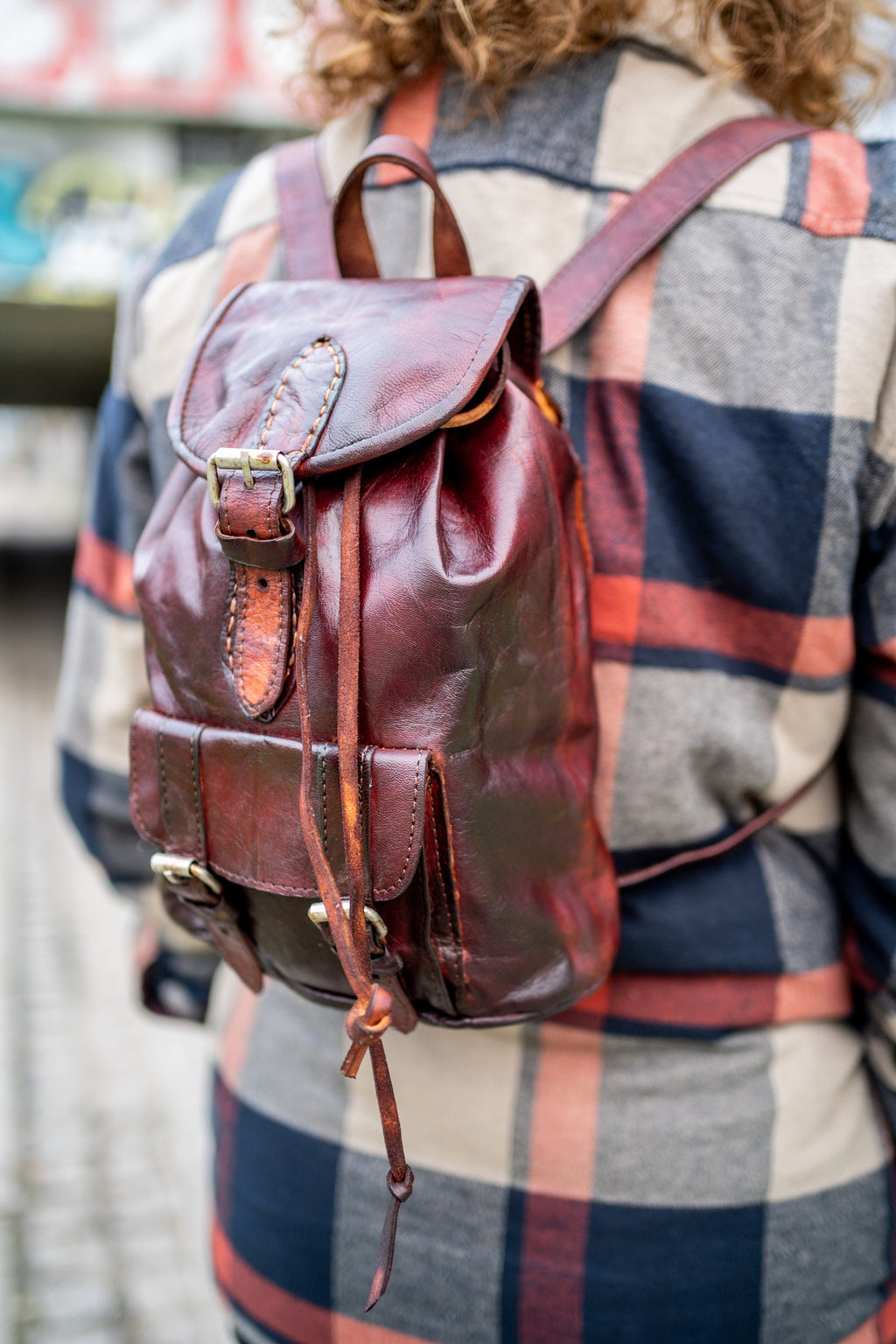 Hand Painted Rustic Brown Leather Festival Rucksack