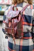 Hand Painted Rustic Brown Leather Festival Rucksack