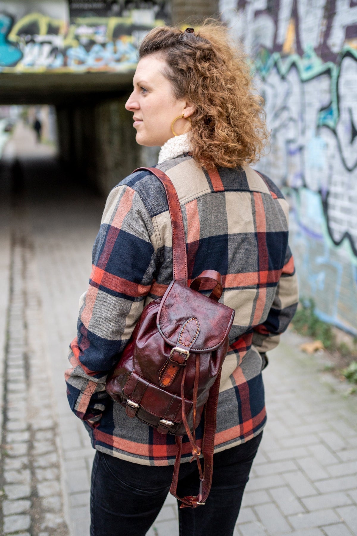 Hand Painted Rustic Brown Leather Festival Rucksack