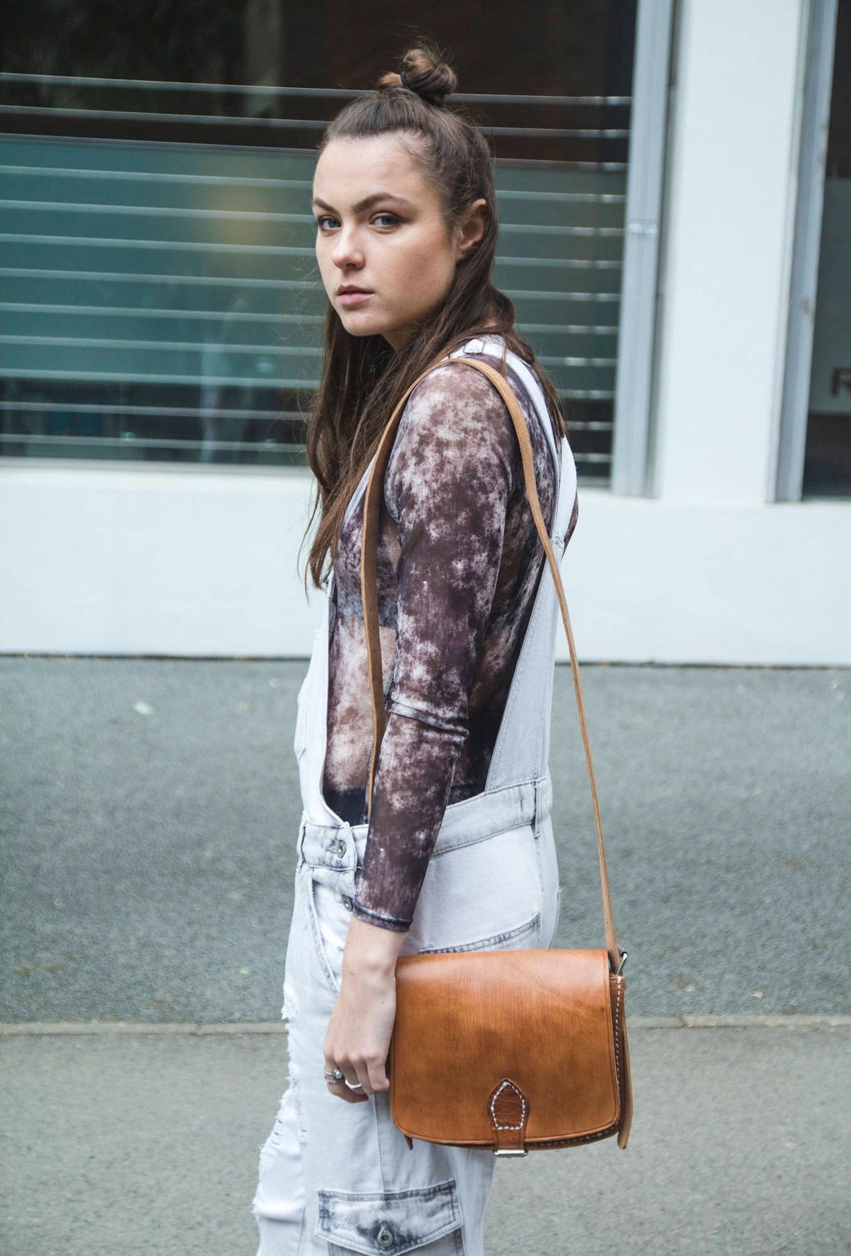 80's Style Hand Stitched Tan Brown Satchel bag