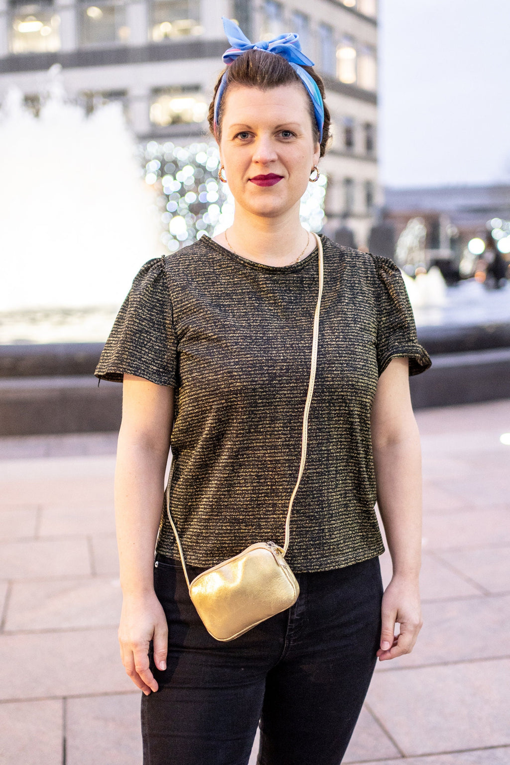 Metallic Gold Leather Purse With Shoulder Straps