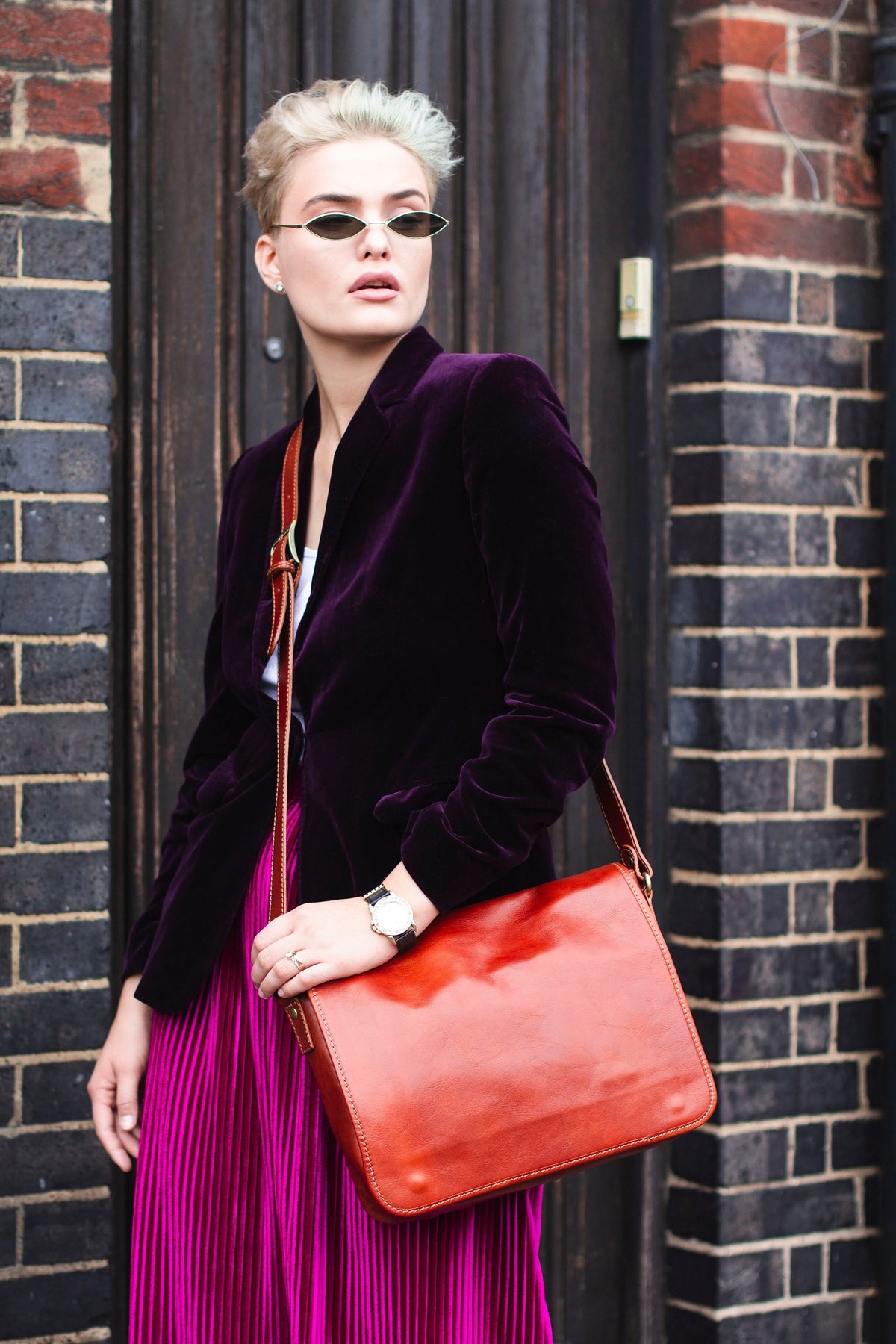 Tan Brown Leather Laptop Bag Office Satchel