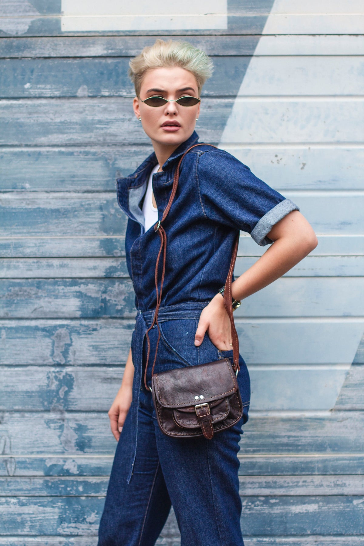 Crossbody Saddle Bag In Coco Brown Moroccan Leather