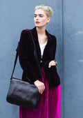 Matte Black Leather Laptop Bag Office Satchel