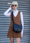 Leather Satchel Saddle Bag In Matte Black