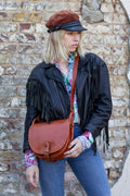 Leather Satchel Saddle Bag In Brown