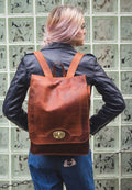 Briefcase Box Backpack With Brass Clasp | Wine Brown Hunter Leather