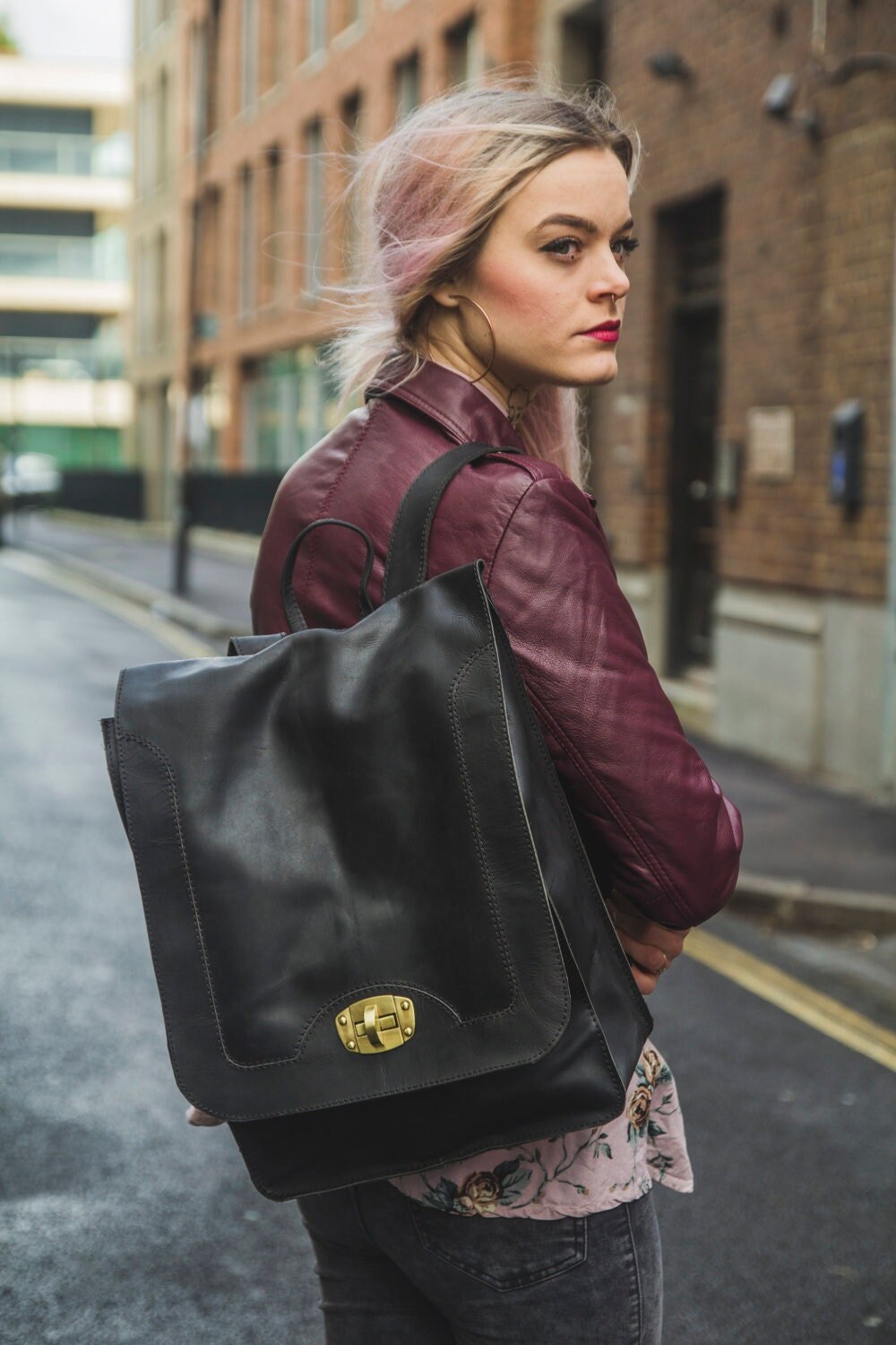 Briefcase Box Backpack With Brass Clasp | Black Hunter Leather