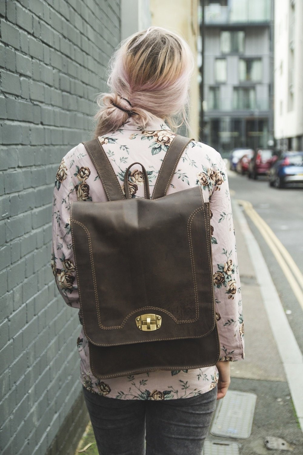 Briefcase Box Backpack With Brass Clasp | Stressed Brown Hunter Leather