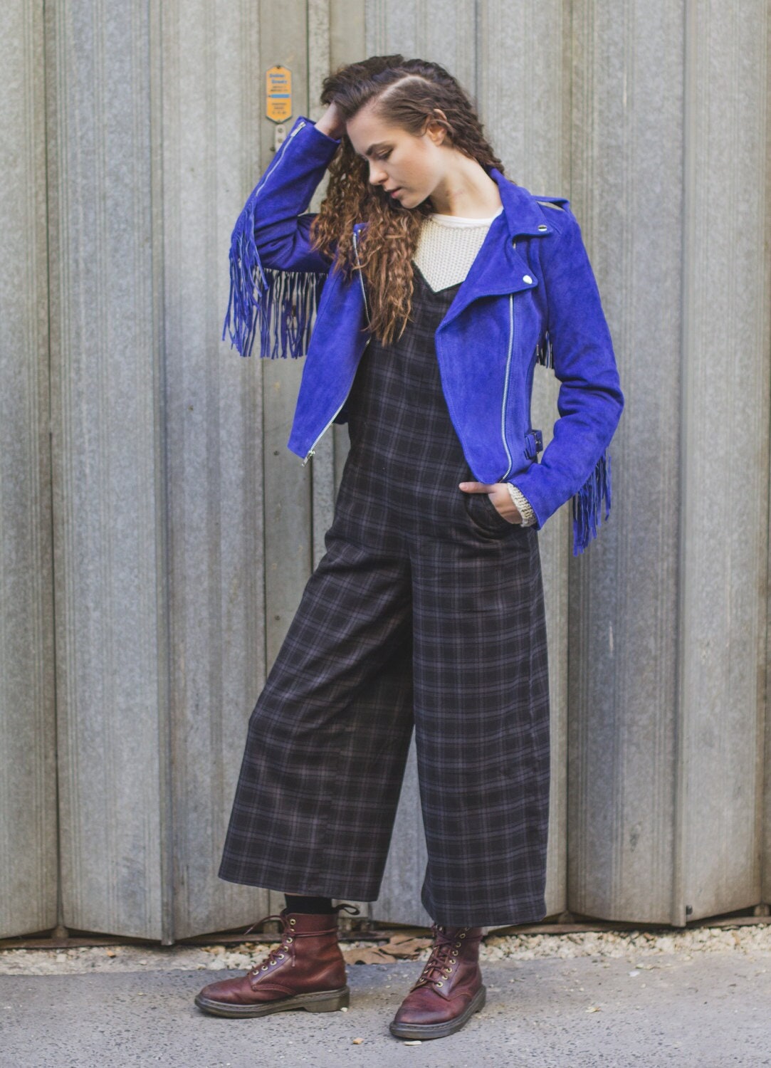 Suede Fringe Festival Jacket | 80's Style | Cobalt Blue (Can Be Ordered Without Fringe)
