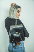 Luxury Grained Leather Crocodile Print Backpack (Black)