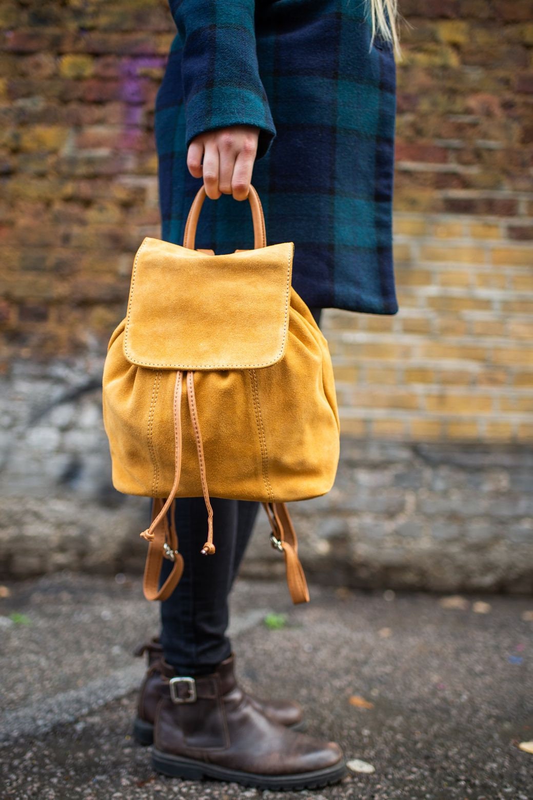 Tan Suede Rucksack Backpack (Medium)
