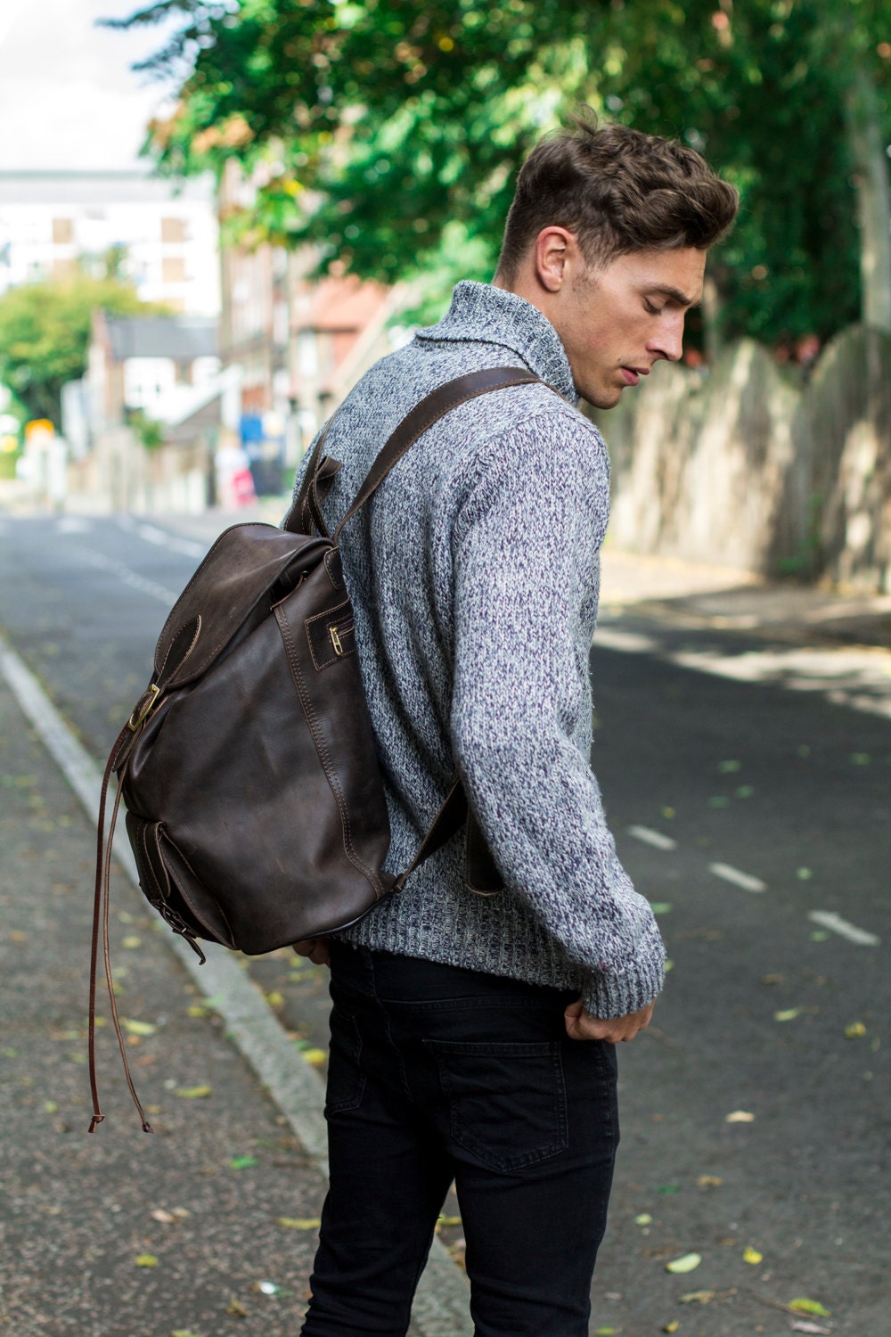 Premium Hunter Leather Rucksack Backpack In Brown