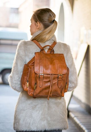 Tan Leather Retro Backpack Rucksack With Flap
