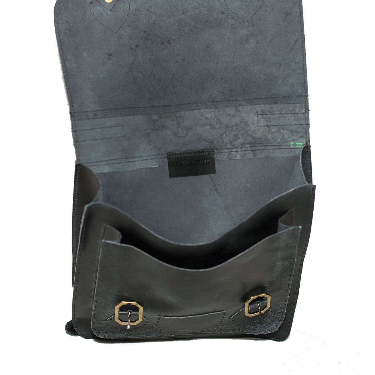 Black Leather Backpack With Top Flap