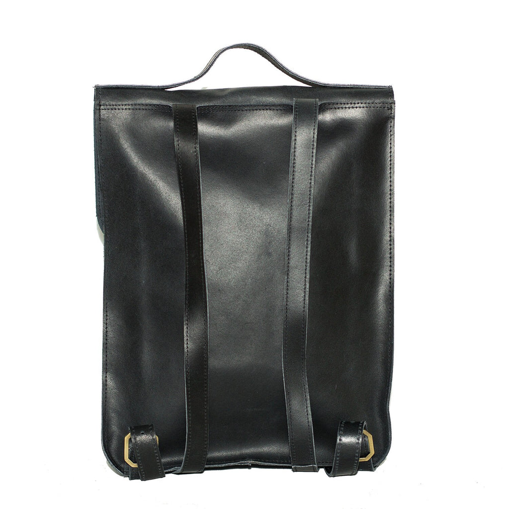 Black Leather Backpack With Top Flap