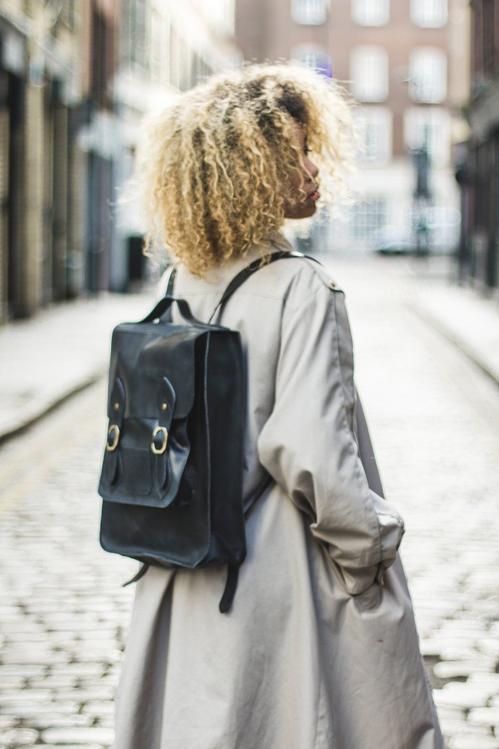 Black Leather Backpack With Top Flap