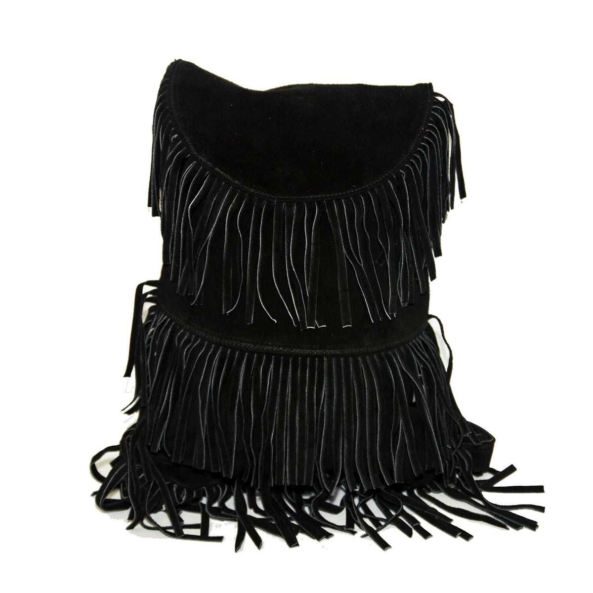 Suede Fringe Hipster Backpack | 80's Boho Style | Black