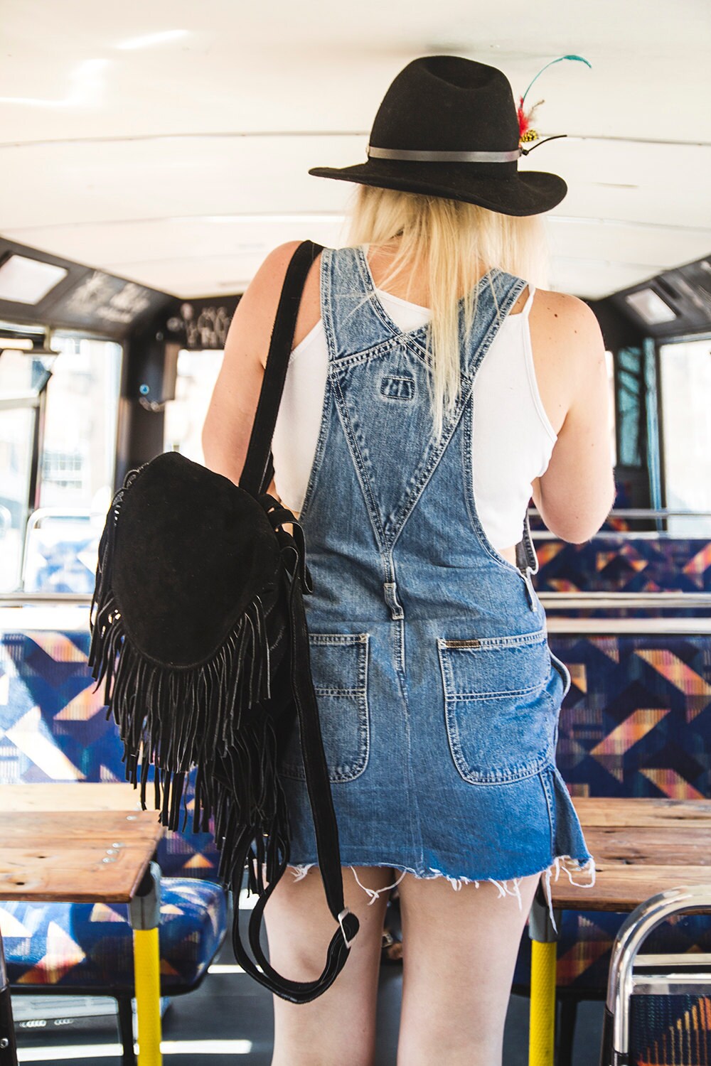 Suede Fringe Hipster Backpack | 80's Boho Style | Black