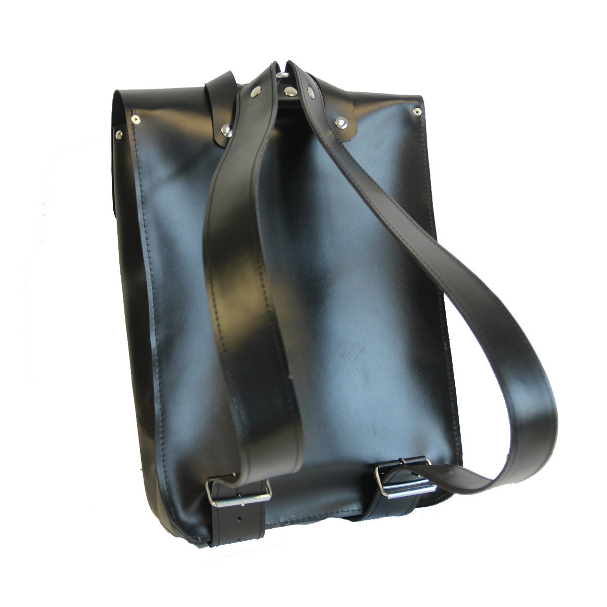 Black Leather Box Shaped Rucksack Backpack