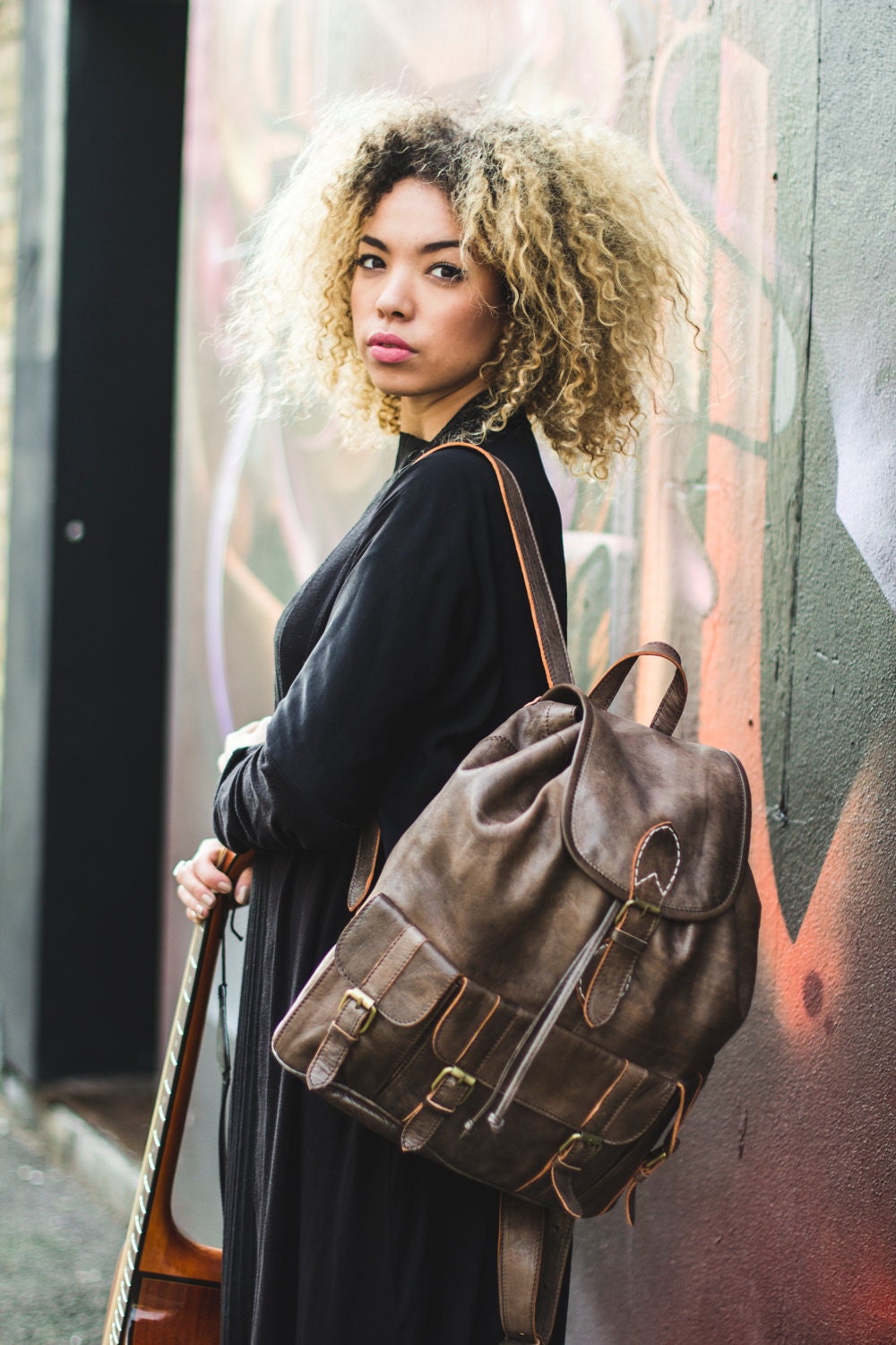Grey Leather Festival Weekend Rucksack Soft
