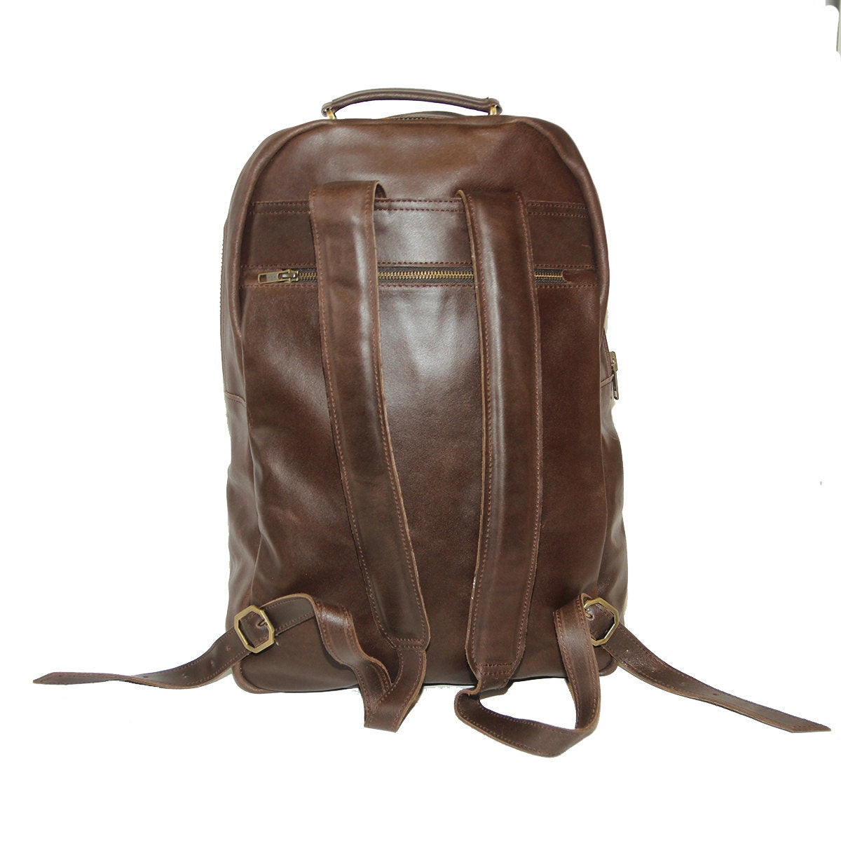 Waxed Leather Office Backpack In Stressed Brown