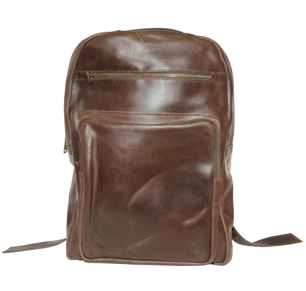 Waxed Leather Office Backpack In Stressed Brown