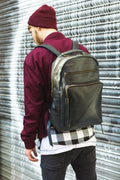 Waxed Leather Office Backpack In Navy Blue
