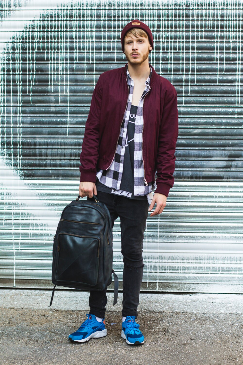 Waxed Leather Office Backpack In Navy Blue