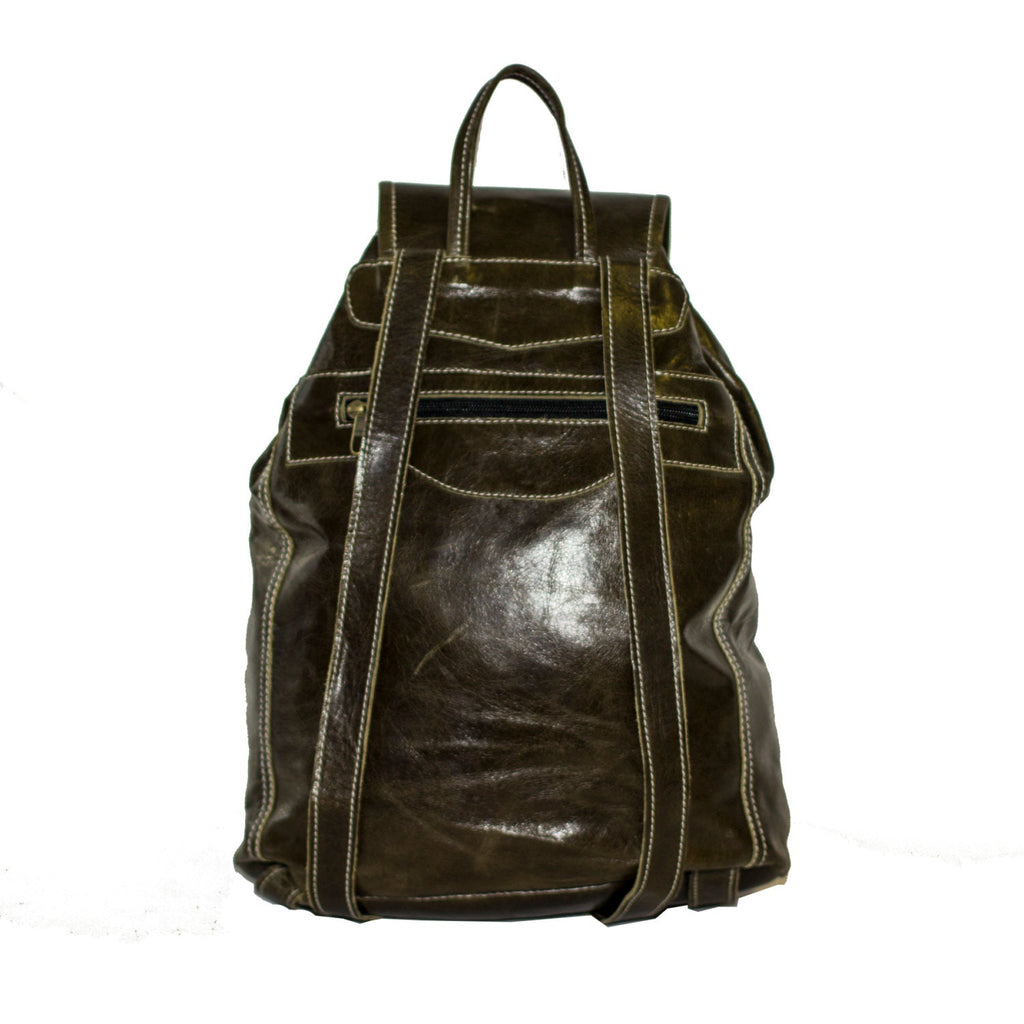 Coral Green Leather Rucksack Backpack