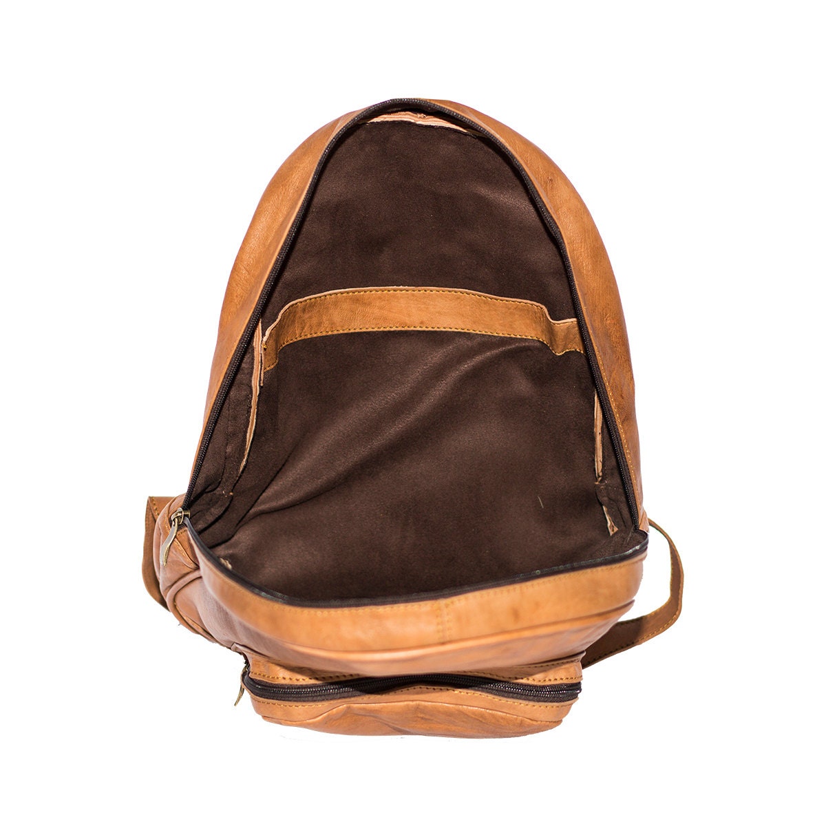 Leather Backpack In Tan Retro Style
